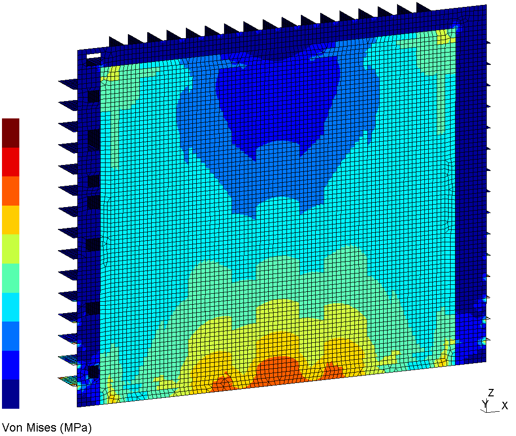 Von Mises stress in the shells